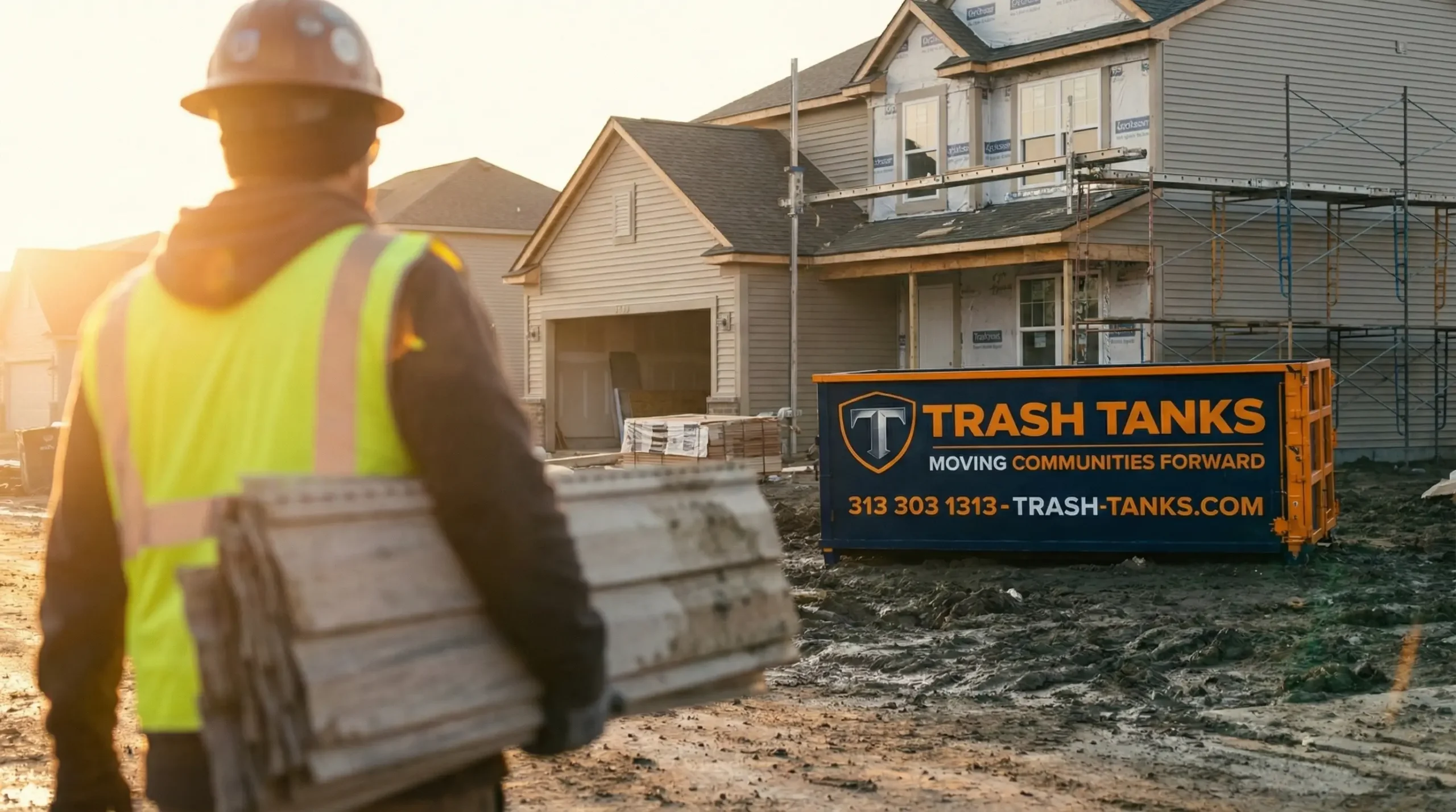 Trash Tanks team member on job site Grosse Pointe Michigan
